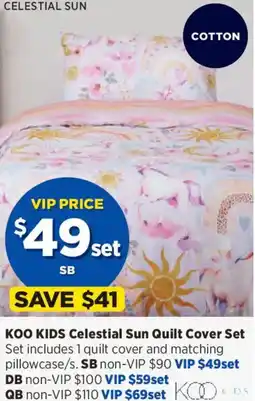 Spotlight Koo kids celestial sun quilt cover set offer