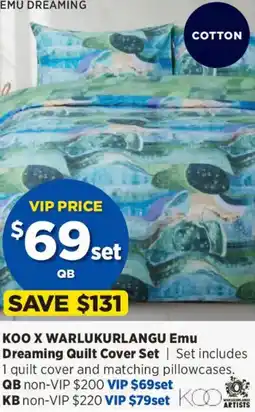 Spotlight Koo x warlukurlangu emu dreaming quilt cover set offer