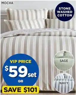 Spotlight Koo stone washed cotton reversible quilt cover set qb offer