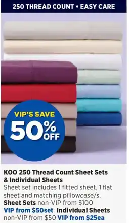 Spotlight Koo 250 thread count sheet sets & individual sheets offer