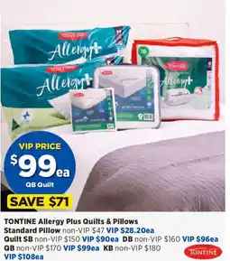 Spotlight Tontine allergy plus quilts & pillows offer