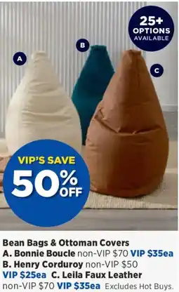 Spotlight Bean Bags & Ottoman Covers Henry Corduroy non-VIP $50 VIP $25ea offer
