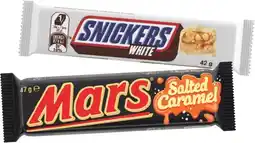 IGA Snickers White Bar 42g or Mars Salted Caramel Bar 47g offer