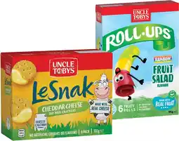IGA Uncle Tobys Muesli Bars 5‑6 Pack, Le Snak or Roll Ups 6 Pack Selected Varieties offer