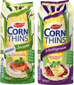 IGA Real Foods Corn Thins or Rice Thins 125‑150g Selected Varieties offer