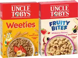 IGA Uncle Tobys Cereal Weeties 510g or Fruity Bites Wildberry Flavour 500g offer