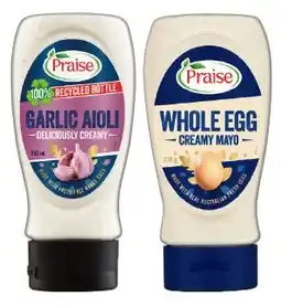 IGA Praise Garlic Aioli 250mL or Whole Egg Creamy Mayo 230g Selected Varieties offer