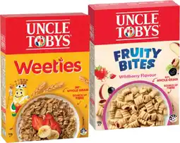 IGA Uncle Tobys Cereal Weeties 510g, Fruity Bites Wildberry Flavour 500g or Nestlé Trix Cereal 310g offer