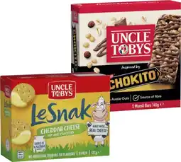 IGA Uncle Tobys Muesli Bars 5-6 Pack, Le Snak or Roll-Ups 6 Pack offer