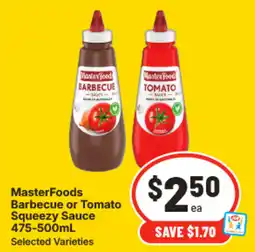 IGA MasterFood BARBECUE or tomato Squeezy Sauce offer