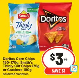 IGA Doritos Corn Chips, Smith's Thinly Cut Chips or Crackers offer