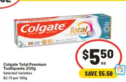 IGA Colgate Total Premium Toothpaste offer