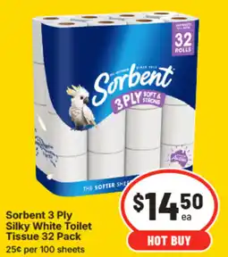 IGA Sorbent 3 Ply Silky White Toilet Tissue offer