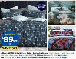 Spotlight Logan & mason quilt cover sets european pillowcase offer