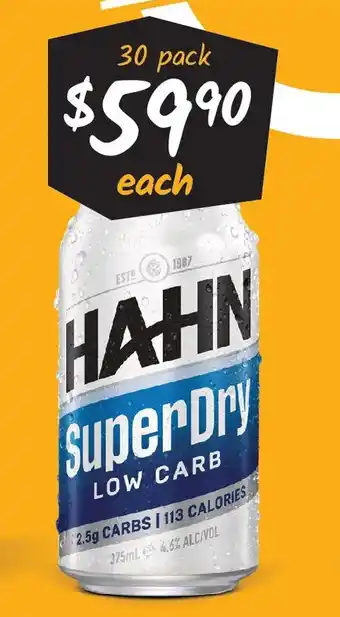 Hahn super dry 4.6% black cans