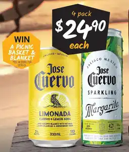 Cellarbrations Jose Cuervo Sparkling Margarita Range or Jose Cuervo Limonada Cuervo & Lemon Soda Cans offer