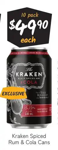 Cellarbrations Kraken Spiced Rum & Cola Cans offer