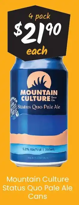 Cellarbrations Mountain Culture Status Quo Pale Ale Cans offer