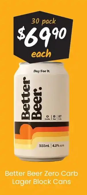 Better beer zero carb lager block cans