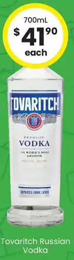 The Bottle O Tovaritch Russian Vodka offer