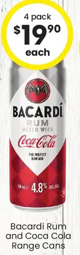 The Bottle O Bacardi Rum and Coca Cola Range Cans offer