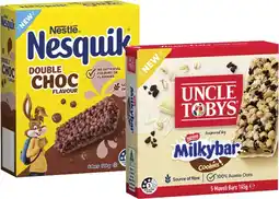 Coles Uncle Tobys Milkybar Muesli Bars 145g or Nesquik Cereal Bars 120g offer