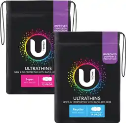 Coles U By Kotex Ultra Thin Pads With Wings Regular 14 Pack or Super 12 Pack offer