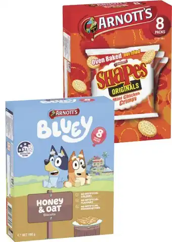 Coles Arnott's Bluey or Shapes Crackers 7 Pack-8 Pack 168g-200g offer