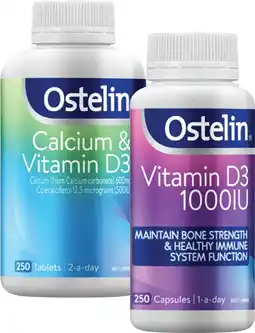 Coles Ostelin Vitamin D3 1000IU Capsules or Calcium & Vitamin D3 Tablets 250 Pack offer