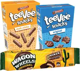 Coles Arnott's TeeVee Snacks or Wagon Wheel Biscuits 175g-190g offer
