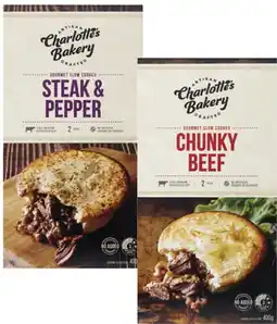 Coles Charlotte's Bakery Slow Cooked Beef Pies 400g offer