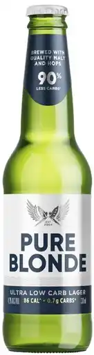 Coles Pure Blonde Ultra Low Carb Lager Bottles offer