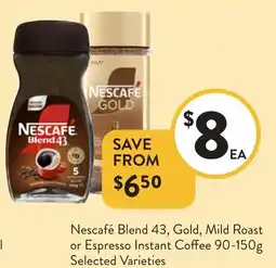Foodworks Nescafé Blend 43, Gold, Mild Roast or Espresso Instant Coffee offer