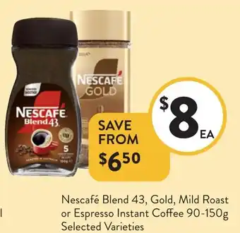 Nescafé Blend 43, Gold, Mild Roast or Espresso Instant Coffee