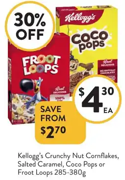 Foodworks Kellogg's Crunchy Nut Cornflakes, Salted Caramel, Coco Pops or Froot Loops offer