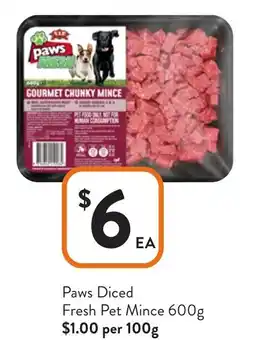 Foodworks Paws Diced Fresh Pet Mince offer