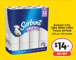 IGA Sorbent 3 Ply Silky White Toilet Tissue offer