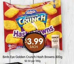 Spudshed Birds eye golden crunch hash browns offer