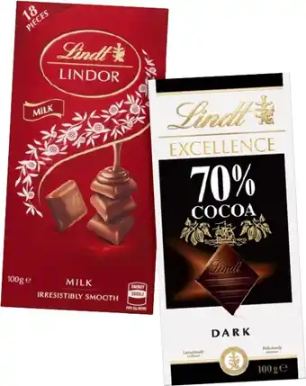 IGA Lindt Excellence or Lindor Block 100g Selected Varieties offer