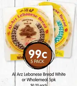 Spudshed Al arz lebanese bread white or wholemeal offer
