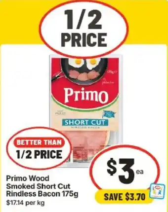 IGA Primo Wood Smoked Short Cut Rindless Bacon offer