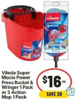 IGA Vileda Super Mocio Power Press Bucket & Wringer or 3 Action Mop offer