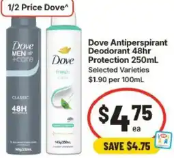 IGA Dove Antiperspirant Deodorant 48hr Dove Protection offer