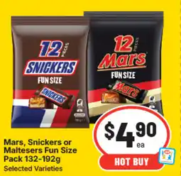 IGA Mars, snickers or maltesers fun size pack offer