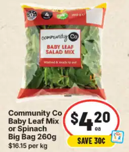 IGA Community co baby leaf salad mix or spinach big bag offer