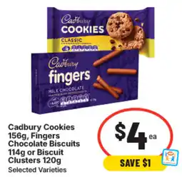 IGA Cadbury cookies , fingers chocolate biscuits or biscuit clusters offer