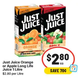 IGA Just juice orange or apple long life juice offer