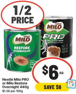 IGA Nestlé milo pro or milo restore overnight offer