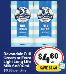 IGA Devondale full cream or extra light long life milk offer