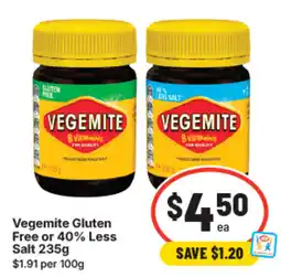 IGA Vegemite gluten free or 40% less salt offer